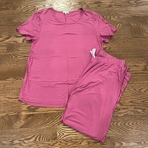 LAKE DreamModal Ribbon Short-Long Pajama Set in Camellia Pink - Size XL